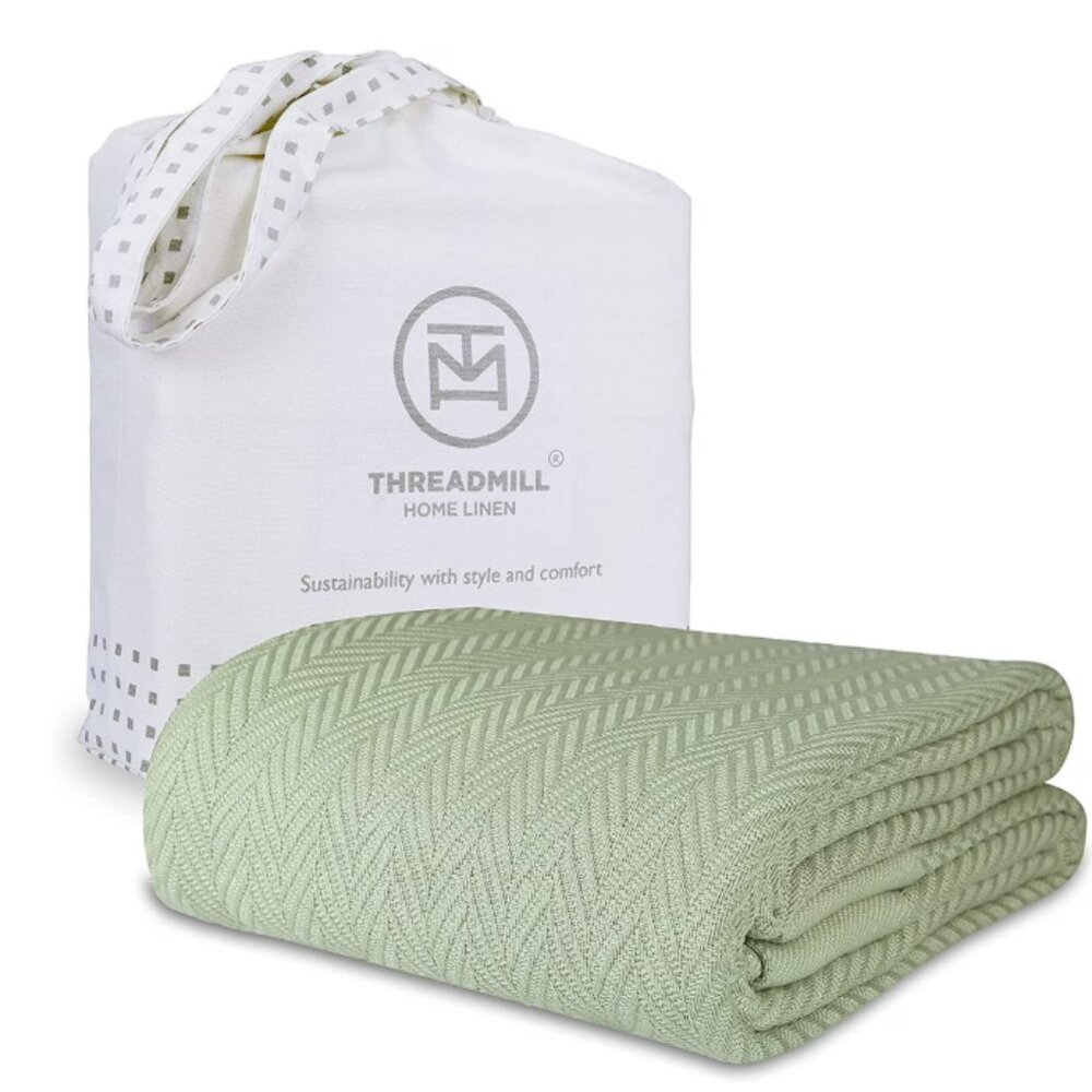 Threadmill Home Linen Cotton Blanket for Twin Size Bed, 350GSM, 68x90 Sage Green